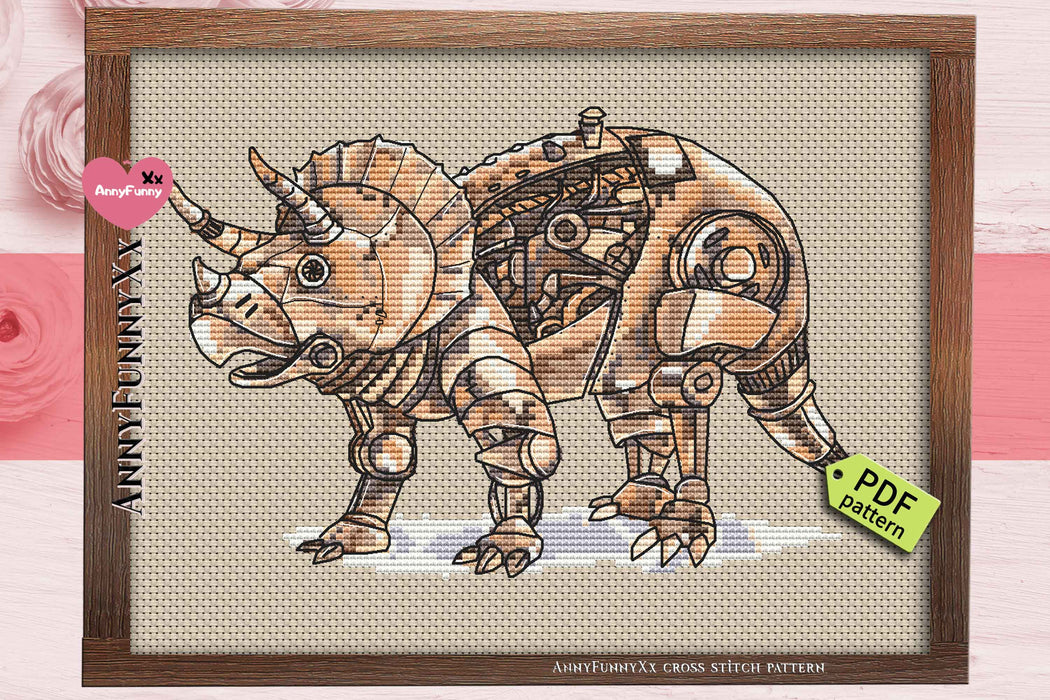 Steampunk Triceratops - PDF Cross Stitch Pattern
