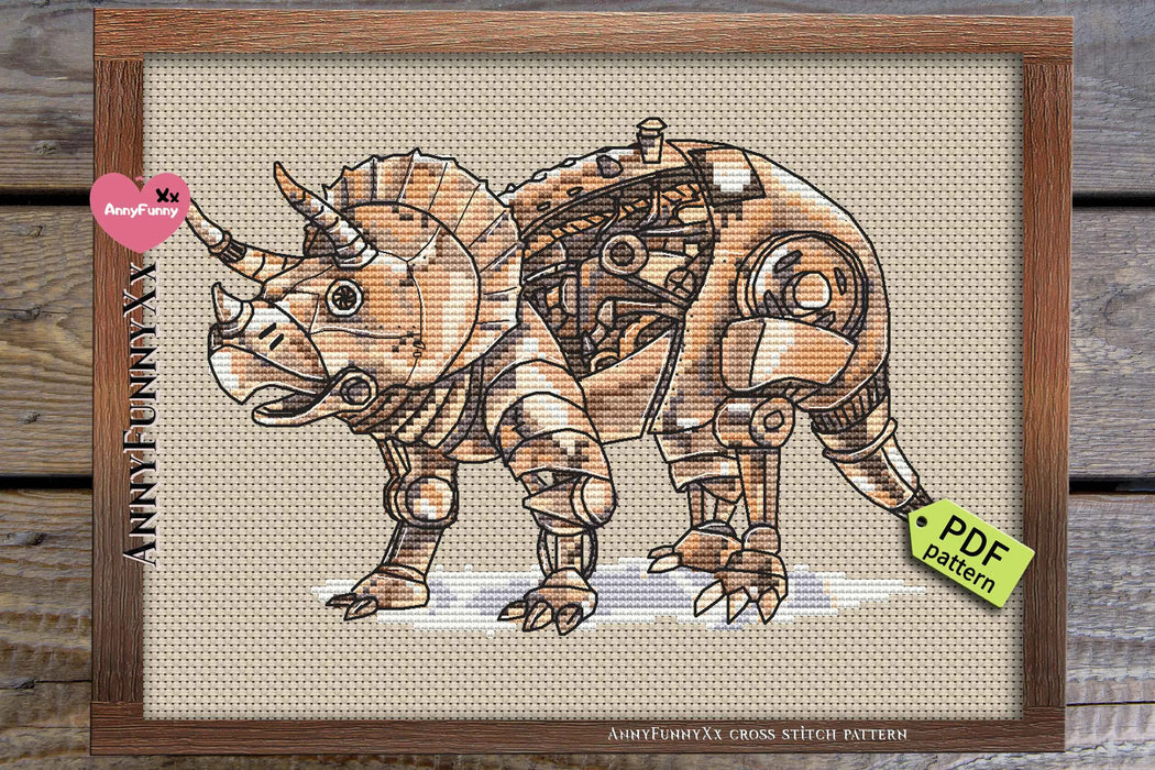 Steampunk Triceratops - PDF Cross Stitch Pattern