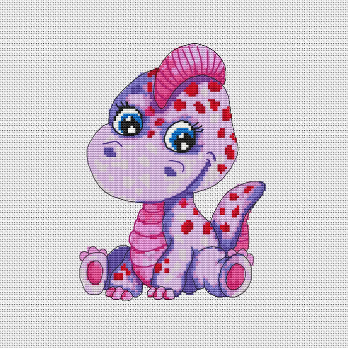 Funny pink dinosaur - PDF Cross Stitch Pattern