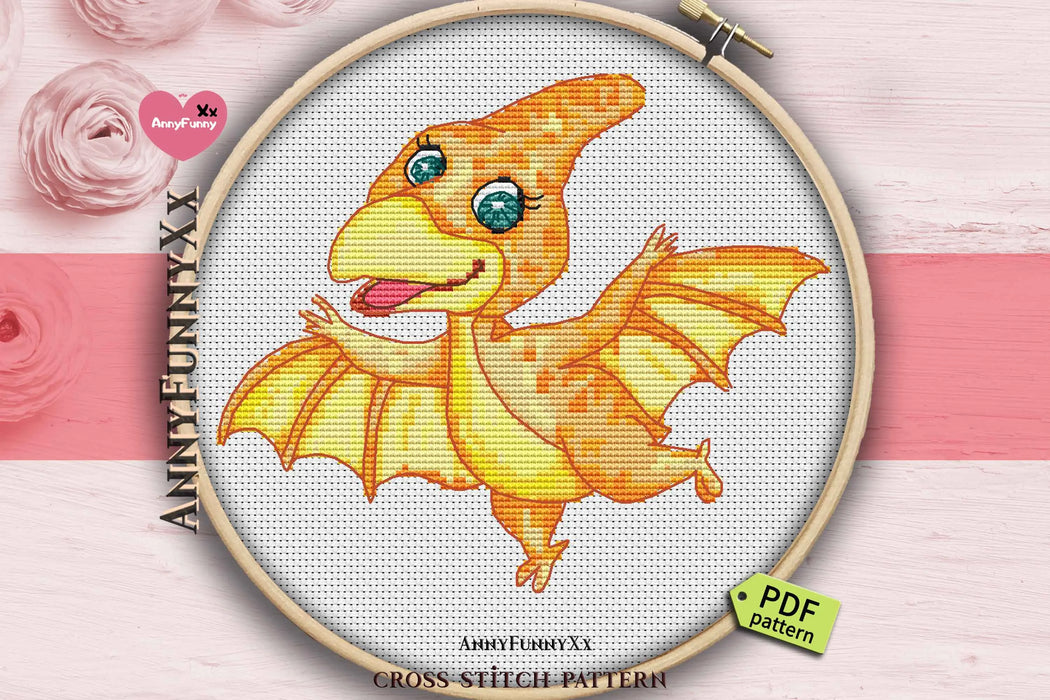 Funny dinosaur pterodactyl - PDF Cross Stitch Pattern