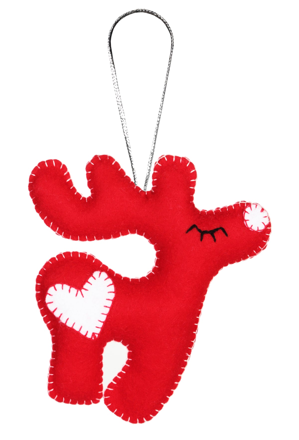 Deer FN-08 DIY felt kit finished red felt deer ornament with heart patch