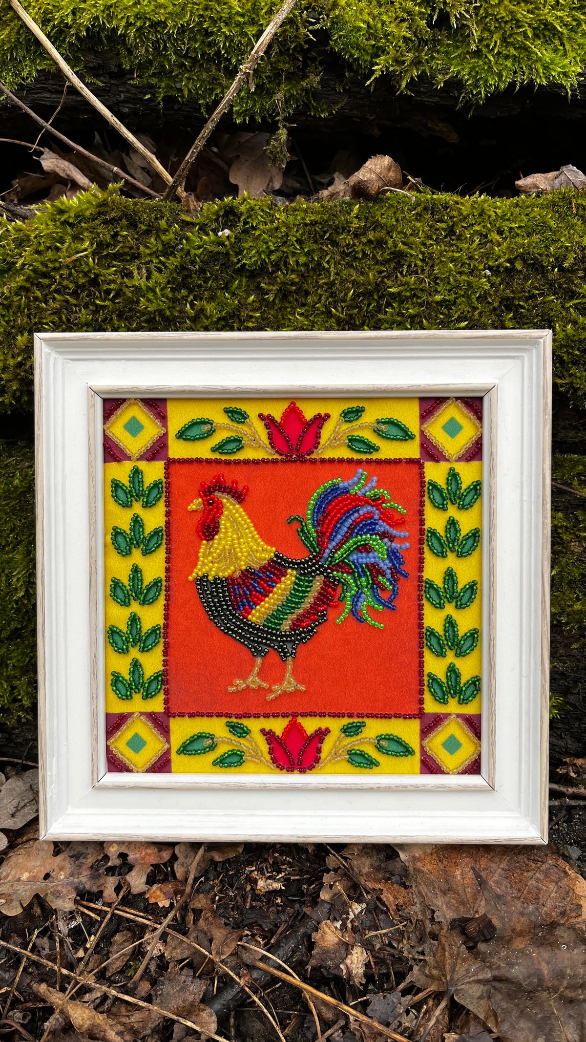 Rooster free-form bead embroidery kit photo
