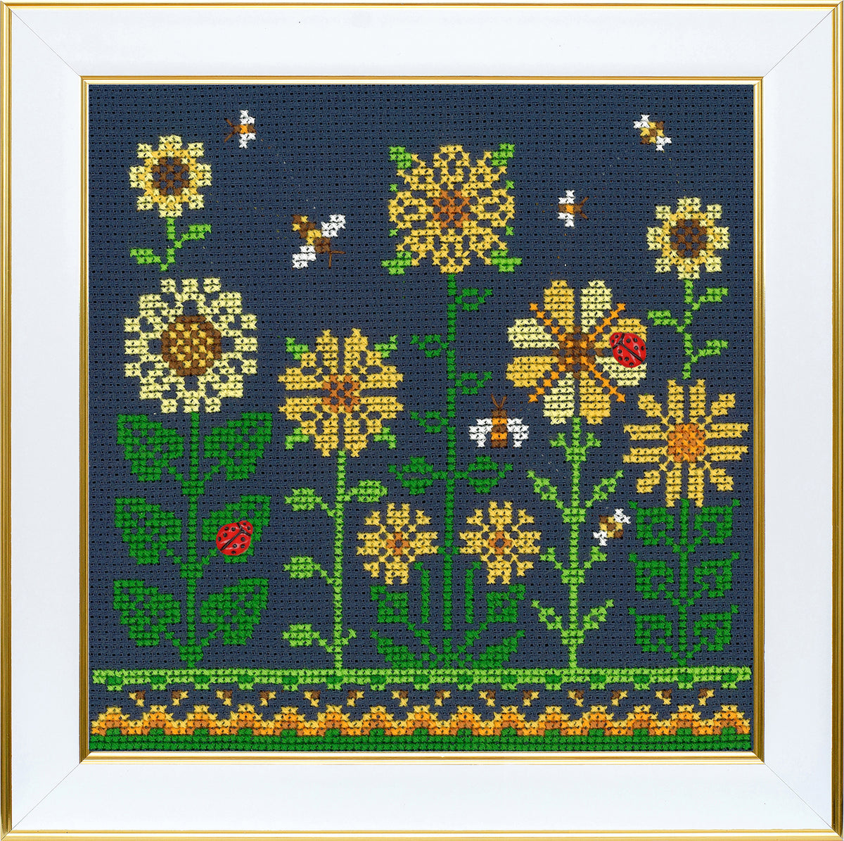 Sunflowers on Dark Blue cross stitch kit flat product photo