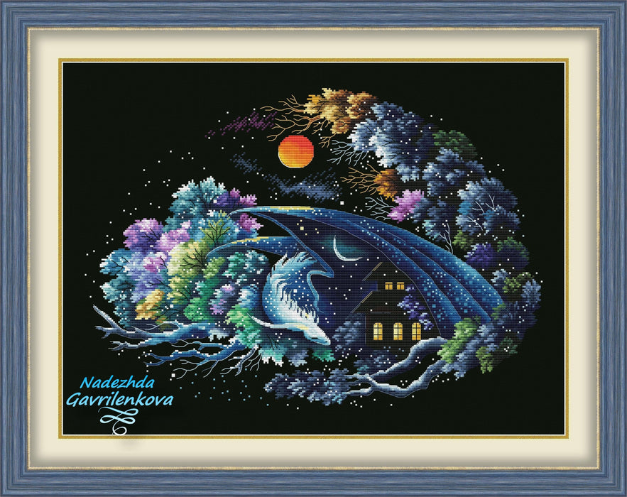 Dragon - Guardian of Good Dreams - PDF Counted Cross Stitch Pattern - Wizardi