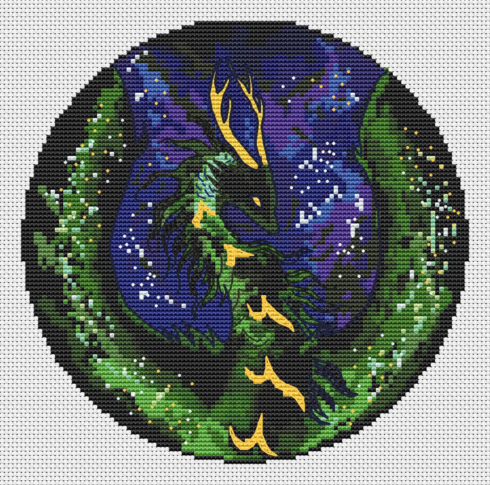 Green dragon in a circle - PDF Cross Stitch Pattern