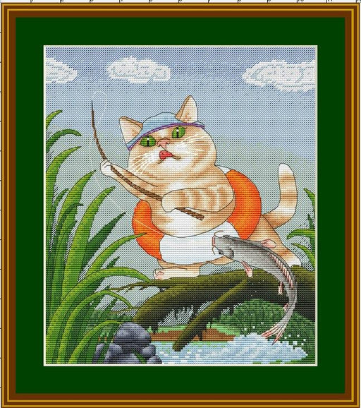 Fishing Cat - PDF Cross Stitch Pattern - Wizardi