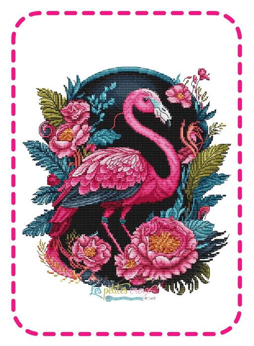 Flamingo Tropical - PDF Cross Stitch Pattern - Wizardi