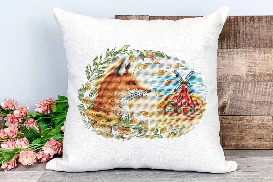 Autumn fox at the mill - PDF Cross Stitch Pattern