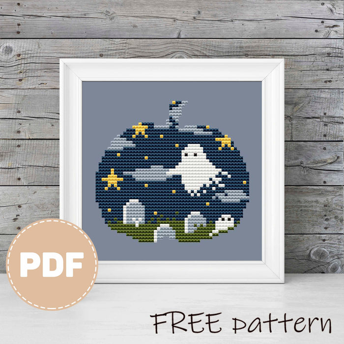 Pumpkin with ghost - Free PDF Cross Stitch Pattern