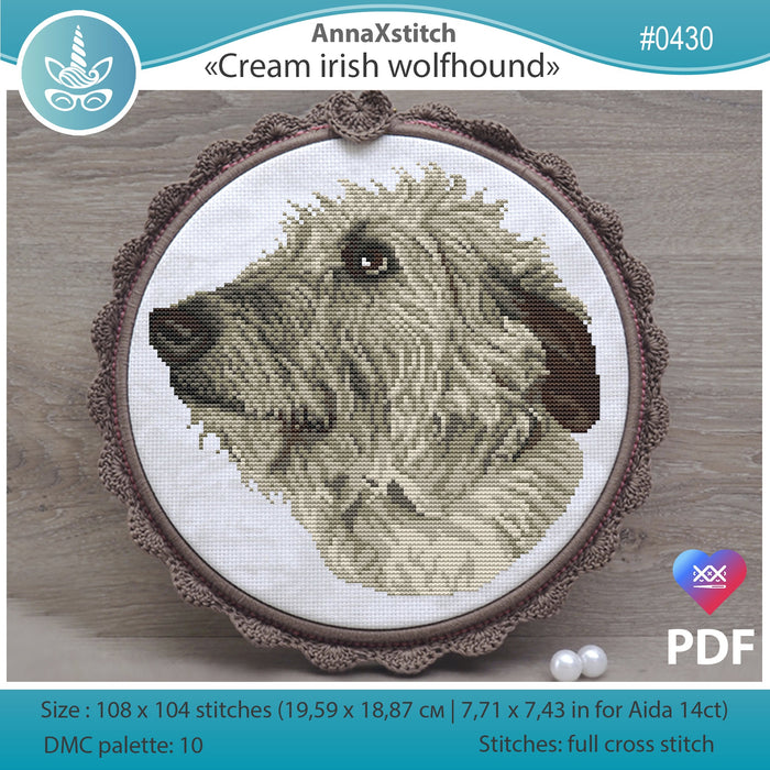 Cream Irish wolfhound - PDF Cross Stitch Pattern