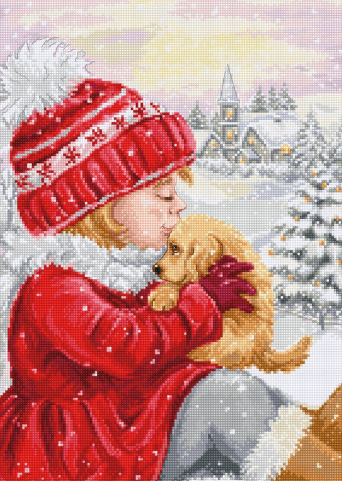 Girl Kissing Puppy BU5027l Counted Cross-Stitch Kit - Wizardi