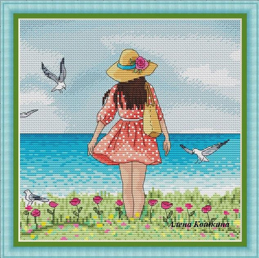 Girl On The Beach - PDF Cross Stitch Pattern - Wizardi