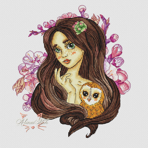 Girl with an owl - PDF Cross Stitch Pattern - Wizardi