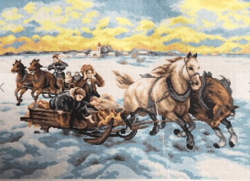 Gobelin canvas for halfstitch without yarn after Alfred Wierusz-Kowalski - Sleigh Ride 2762R - Wizardi