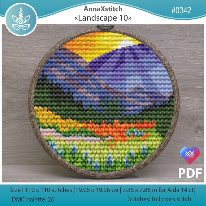 Round Landscapes. Landscape 10 - PDF Cross Stitch Pattern