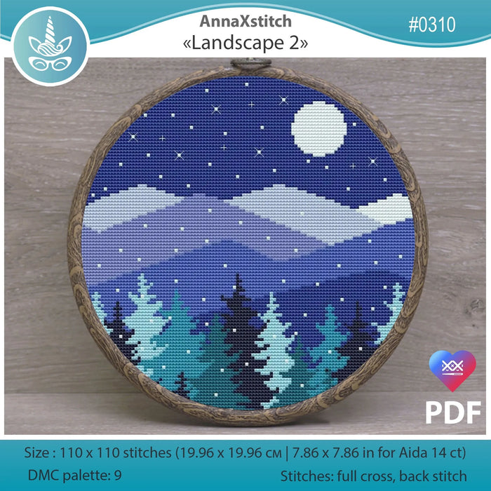 Round Landscapes. Landscape 2 - PDF Cross Stitch Pattern