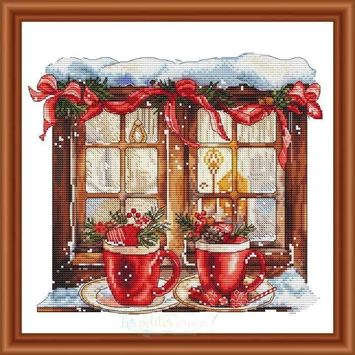 Hot Chocolate at Window - PDF Cross Stitch Pattern - Wizardi