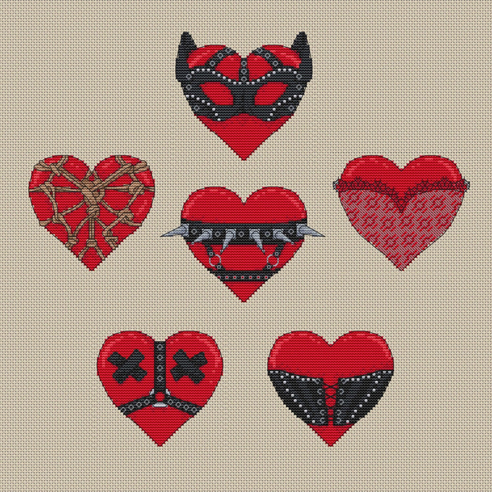 Hot Hearts - PDF Cross Stitch Pattern - Wizardi