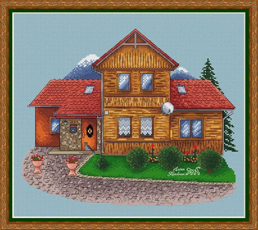 House In The Mountains - PDF Cross Stitch Pattern - Wizardi