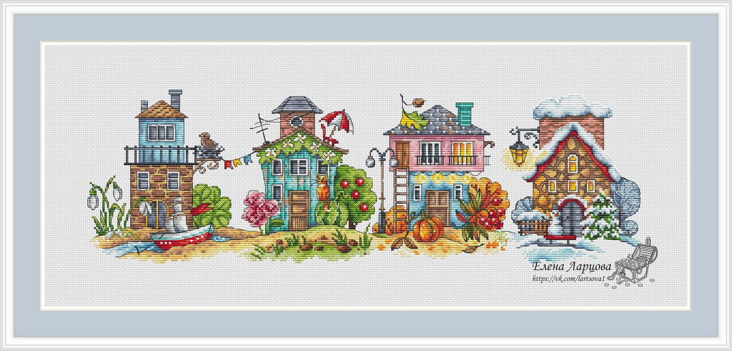 Houses-Seasons - PDF Cross Stitch Pattern - Wizardi