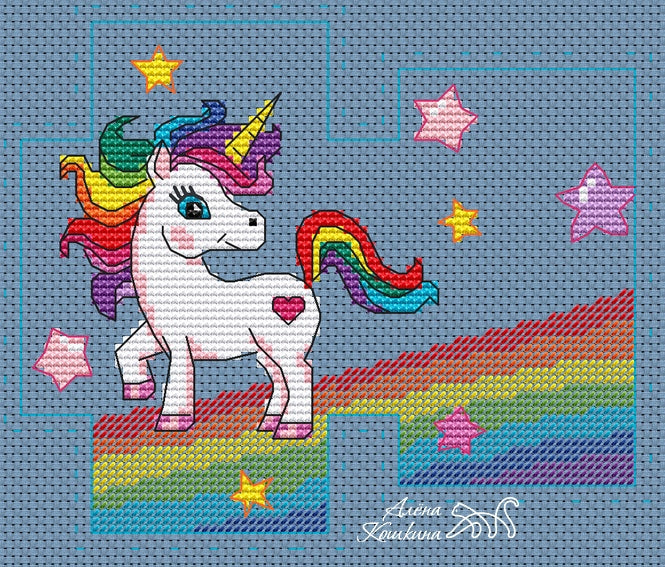 Rainbow unicorn - PDF Cross Stitch Pattern