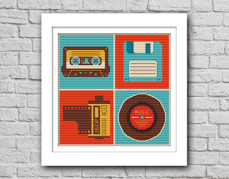 Retro media collage mini - PDF Cross Stitch Pattern