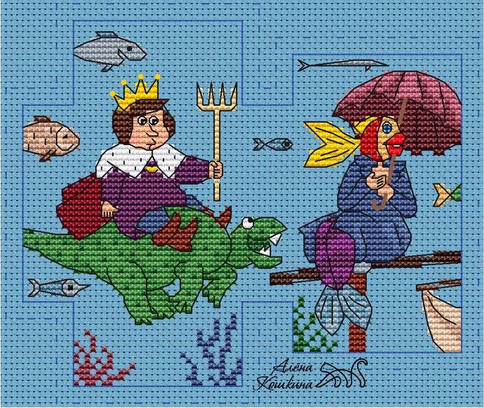 In the blue sea & In white foam - PDF Cross Stitch Pattern - Wizardi