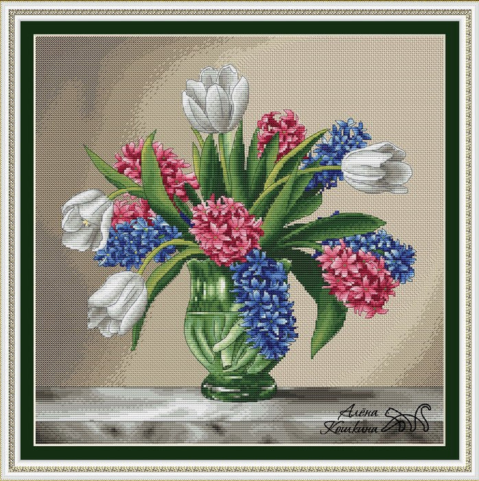 Tulips and hyacinths - PDF Cross Stitch Pattern