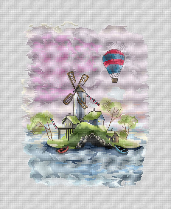 Houses on the islands. Mill - PDF Cross Stitch Pattern