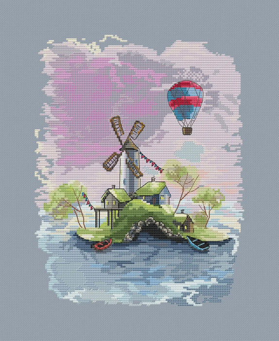 Houses on the islands. Mill - PDF Cross Stitch Pattern