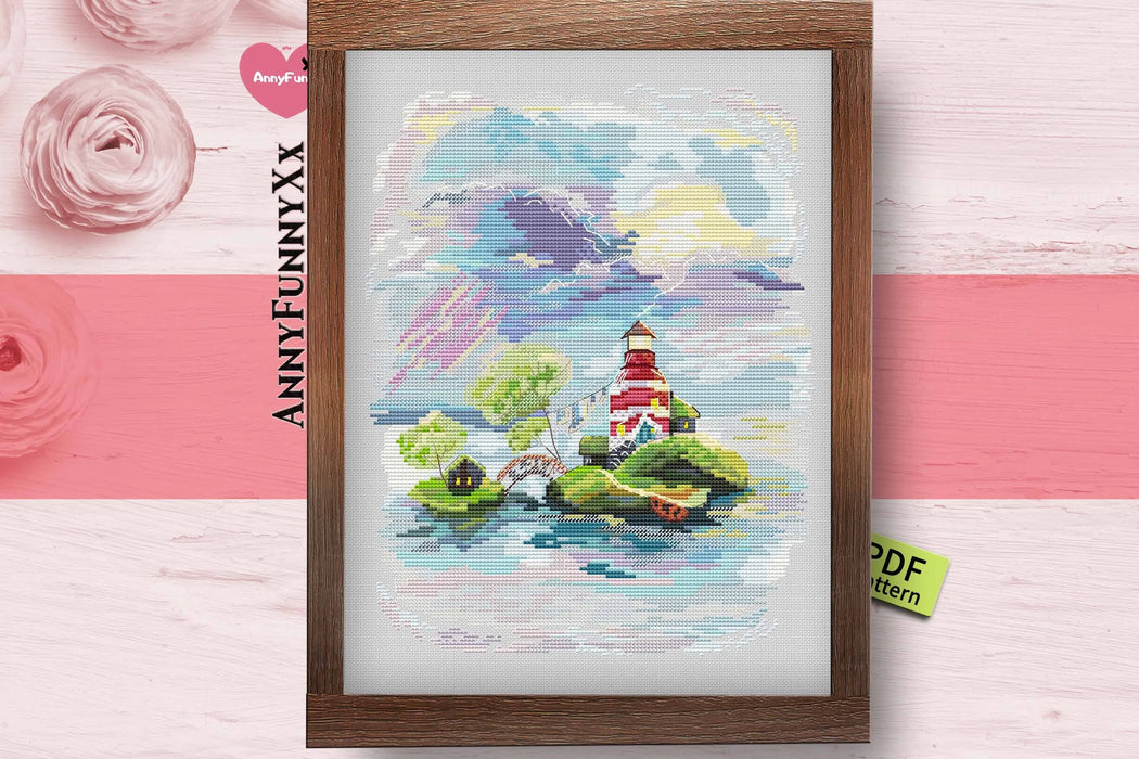 Houses on the islands. Lighthouse - PDF Cross Stitch Pattern