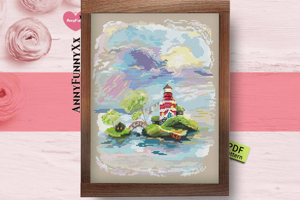 Houses on the islands. Lighthouse - PDF Cross Stitch Pattern