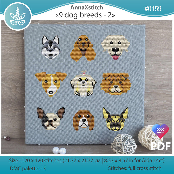 Nine Dog Breeds 2 - PDF Cross Stitch Pattern