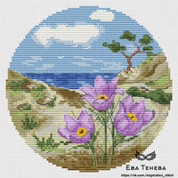 Spring in a Circle: Pasque Flower - PDF Cross Stitch Pattern
