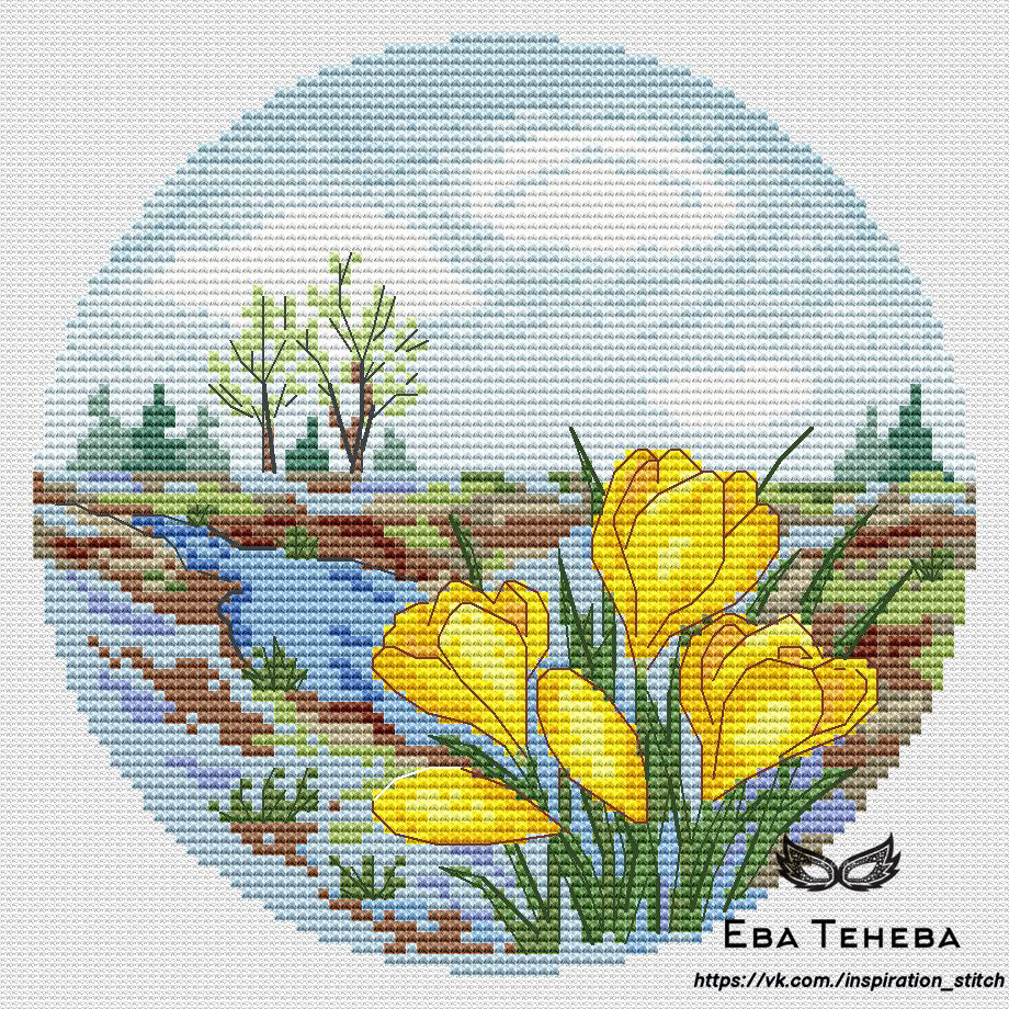 Spring in a Circle: Crocuses - PDF Cross Stitch Pattern – Wizardi