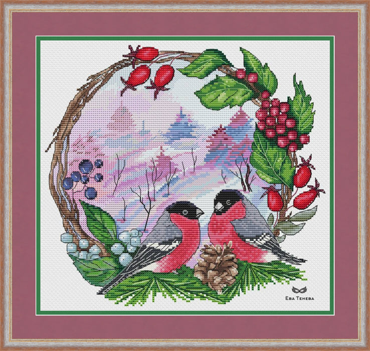 In the winter forest. Bullfinches - PDF Cross Stitch Pattern