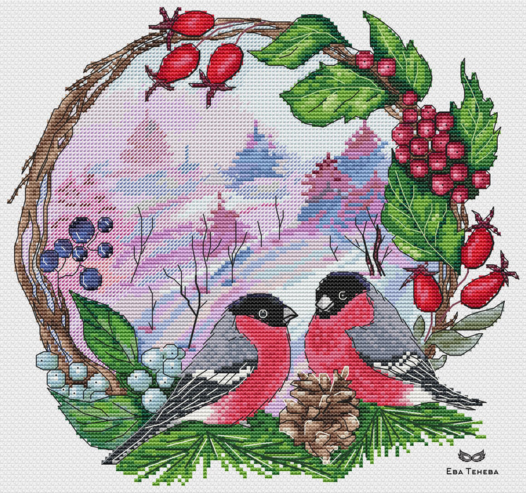 In the winter forest. Bullfinches - PDF Cross Stitch Pattern