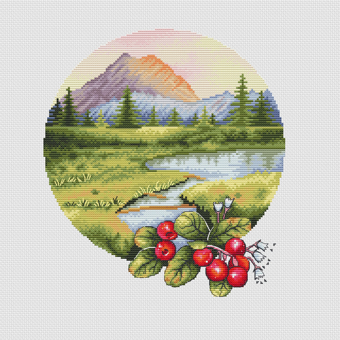 Landscape with lingonberries - PDF Cross Stitch Pattern