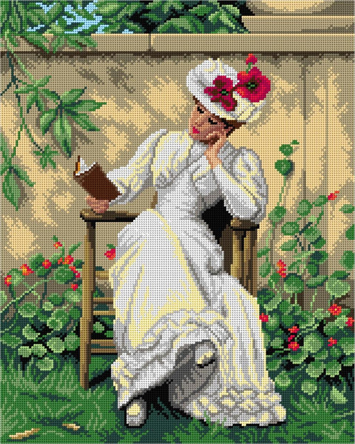 Lady with a Book in the Garden 3290M Needlepoint canvas for halfstitch without yarn - Wizardi