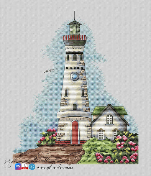 Lighthouse on the shore of the bay - PDF Cross Stitch Pattern - Wizardi