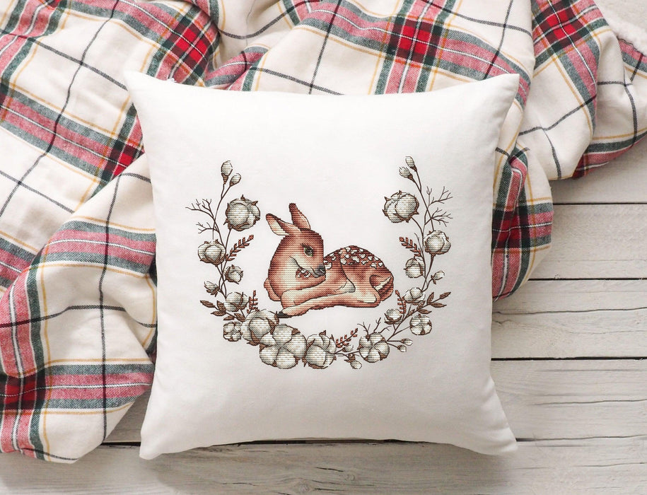 Little deer in cotton - PDF Cross Stitch Pattern - Wizardi