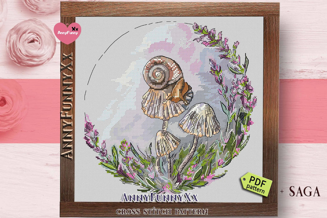 Forest wreath. Toadstool and snail - PDF Cross Stitch Pattern