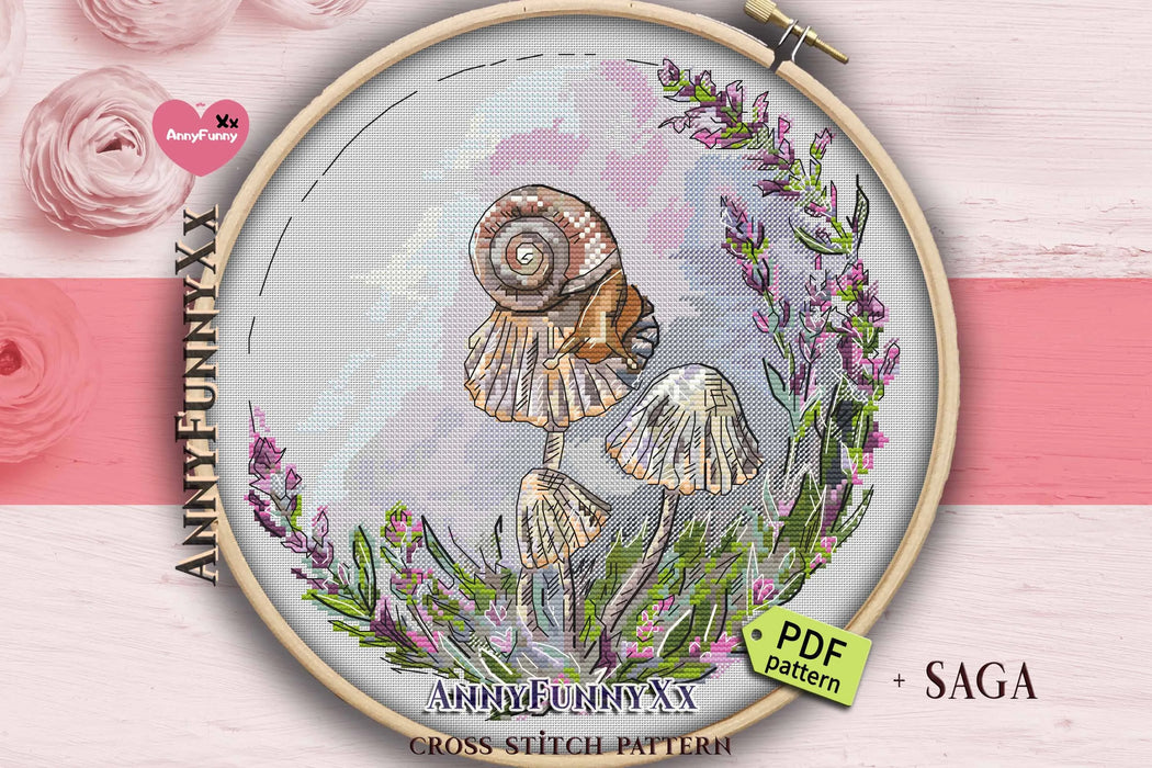 Forest wreath. Toadstool and snail - PDF Cross Stitch Pattern