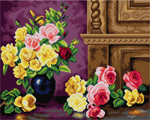 Needlepoint canvas for halfstitch without yarn after Olaf Hermansen - Still Life with Roses 2861M - Wizardi