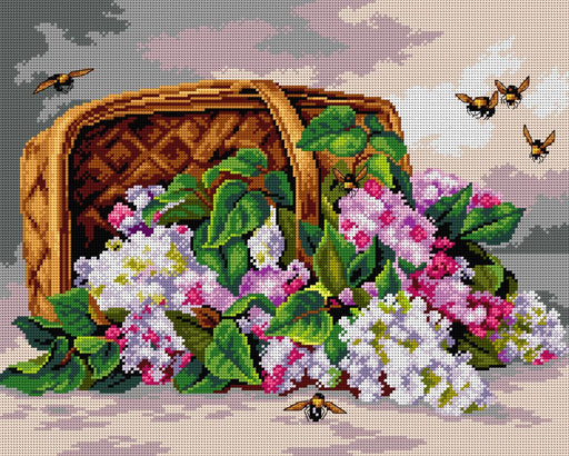 Needlepoint canvas for halfstitch without yarn after Paul de Longpre - A Basket of Lilacs 2759M - Wizardi