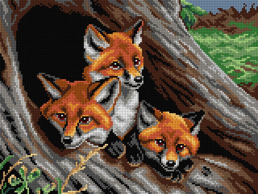 Needlepoint canvas for halfstitch without yarn after Samuel John Carter - Young Foxes in a Hollow Tree (fragment) 3249J - Wizardi