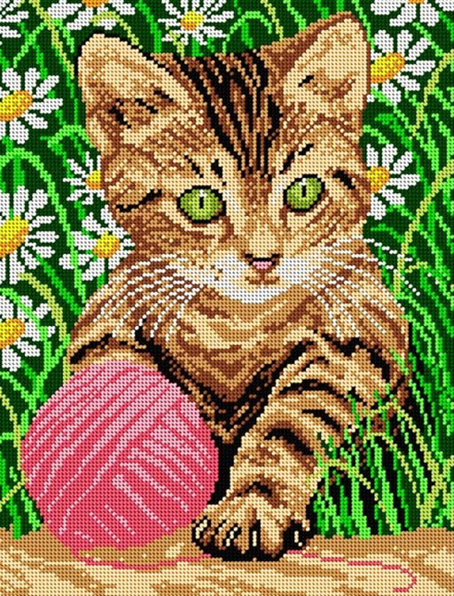 Needlepoint canvas for halfstitch without yarn Little Cat in a Grass 1242J - Wizardi