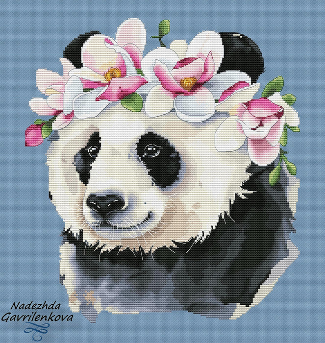 Panda in a Wreath - PDF Cross Stitch Pattern - Wizardi