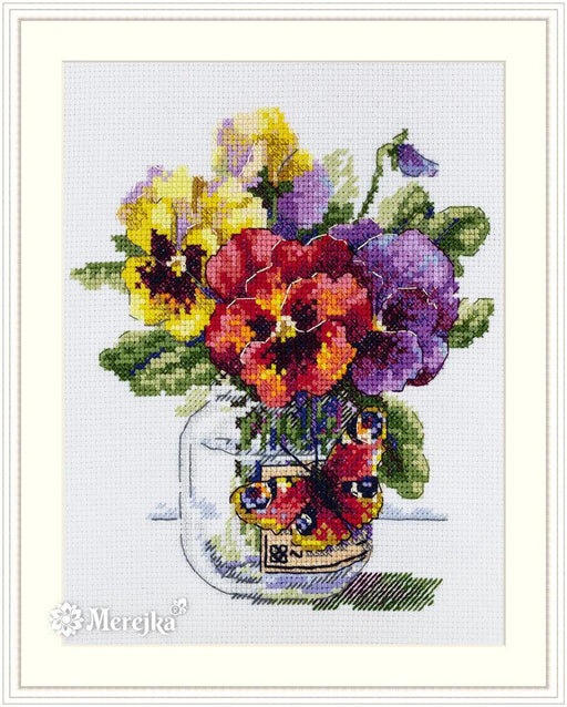 Pansies and Butterfly K-153 Counted Cross-Stitch Kit - Wizardi