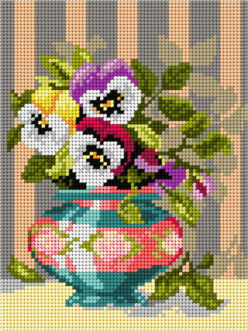Pansies in a Vase 3447F Needlepoint canvas for halfstitch without yarn - Wizardi